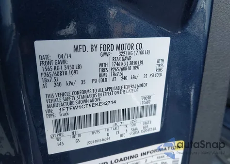 2014 Ford F-150 Xlt from USA, damaged, VIN 1FTFW1CT5EKE32714